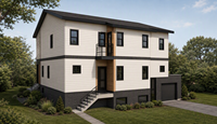 Kit de maison SIP personnalisé haute performance pour villa familiale préfabriquée sur trois étages avec garage, véranda et grandes fenêtres