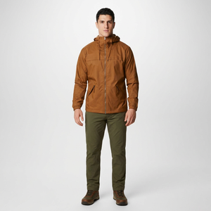 Men's High-Grade Canvas Polyester Windbreaker Jacket Custom Solid Color <b>Stand</b> Collar Hooded Pullover Full Zip Autumn Outdoors - Product Image 1