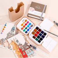 LISI Mini Set de Arte Portátil de 16 Colores, Kit de Pintura de Acuarela Sólida, Bloc de Papel Desprendible, 3 Pinceles de Agua, Mini Pincel Metálico