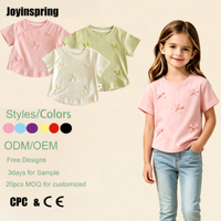 T-shirt OEM personnalisé pour filles, à manches courtes, orné d'un nœud, en tissu fin, col rond, pour l'été, le printemps, l'école, le quotidien et les sorties