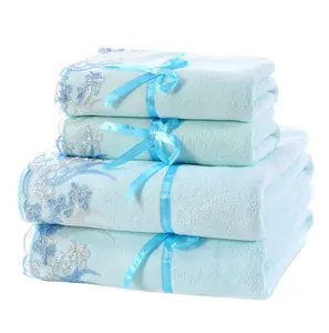 4 шт./компл. набор банных полотенец для лица с кружевной вышивкой и каймой, полотенца из микрофибры, абсорбирующие, для ванной комнаты, свадьбы