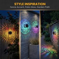 Lampe murale solaire à projection Mandala à 7 couleurs changeantes, étanche IP65, pour clôture, terrasse, poteau, jardin, cour arrière, décoration