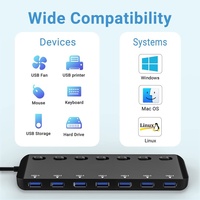 Hub USB 3.0 à 4/7 ports, type C, extension ultra-mince USB 3.0, 5 Gbps, voyant lumineux pour ordinateur portable, souris, clavier, clé USB