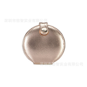 Customizable <b>round</b> PU leather makeup <b>mirrors</b>, metal and leather folding <b>mirrors</b>, portable <b>small</b> <b>mirrors</b>, promotional gifts. - Product Image 5