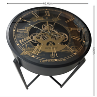 Table d'appoint décorative ronde avec horloge, cadre en métal noir, chiffres romains, pour salon et couloir