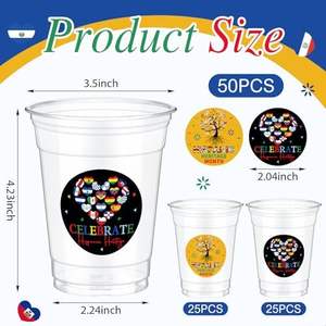 50 juegos a granel de vasos de plástico desechables de 12 oz con pegatinas decorativas del Mes DE <span class=keywords><strong>LA</strong></span> Herencia Hispana para fiestas españolas de América <span class=keywords><strong>Latina</strong></span> - Product Image 2