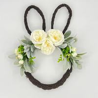 NOUVELLE ARRIVÉE Décoration murale lumineuse personnalisée en forme de lierre de Pâques avec fausses roses et feuilles de saule pour accrocher à la porte, accessoires d'intérieur pour Pâques