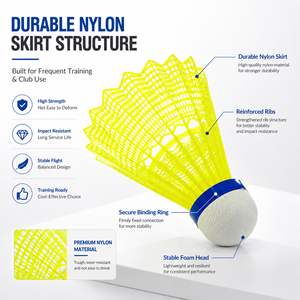 Professional Nylon Shuttle <strong>Badminton</strong> 3pcs Tube - Extra Durable Synthetic Shuttlecocks with Real Cork Base for Intensive Play - Product Image 5