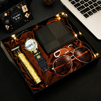 Coffret Cadeau d'Affaires pour Homme Saint-Valentin Noël : Montre en Cuir, Portefeuille, Tondeuse à Cheveux, Guirlande Lumineuse, Carte Cadeau Mobile Personnalisée