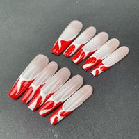 Haute qualité fait à la main ongles longs dégradé blanc rouge Style haute qualité réutilisable usine en gros