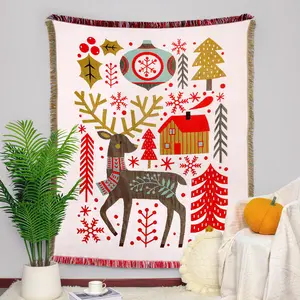 Тканый Жаккардовый хлопковый одеяло на заказ Рождественский гобелен