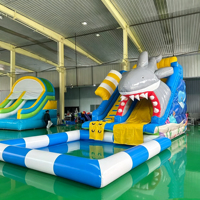 Tobogán Acuático Inflable 3D con Forma de Tiburón, Piscina de Aterrizaje, Temática Deportiva, PVC Ecológico para Uso Comercial, Equipo de Juegos Acuáticos para Patio Trasero