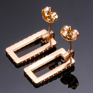 Rose Gold Geometric Rectangle <b>Stud</b> <b>Earrings</b> 17MM Zinc Alloy Fashion Jewelry For Women - Product Image 5