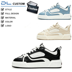 Custom Low Top Hollow Mesh Leather Skate Sneakers Wave Curved Color Block Panel Laces Square <strong>Chunky</strong> Platform Breathable - Product Image 1