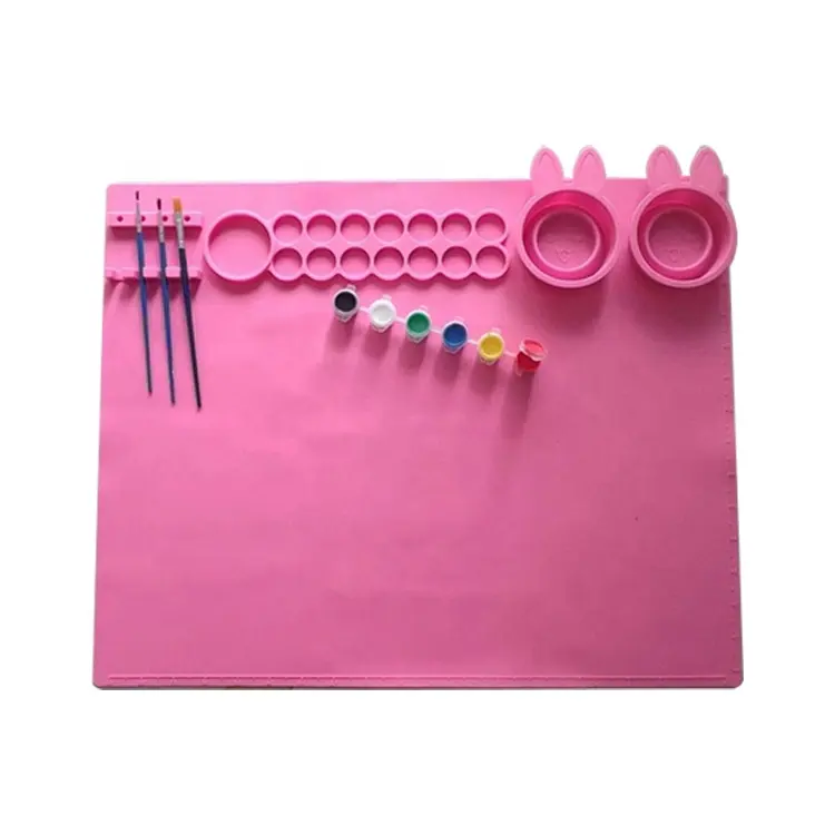 Silicone Painting Craft Mat Soft Durable Drawing Mat Bpa Free Silicone Rubber Art Mat With Cups Kids Educational Toys