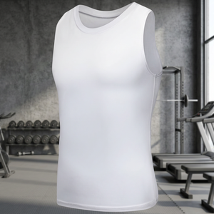 เสื้อแขนกุดถักคอกลมสำหรับผู้ชายสีขาวเสื้อลำลองสีพื้น - Product Image 3