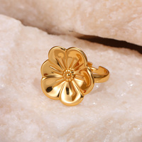 Bague ouverte en acier inoxydable ajourée à motifs floraux et géométriques, bijou tendance pour femmes et jeunes filles, cadeau estival.
