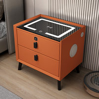 Table de chevet moderne blanche à 2 tiroirs avec station de charge et haut-parleur, meubles de chambre à coucher pour la maison et l'hôtel