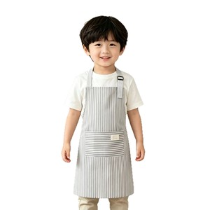 Tablier en coton et lin pour parents et enfants, taille unique, rayures, double poches, réglable, pour la cuisine, les travaux ménagers, quatre saisons - Product Image 5