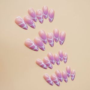 <span class=keywords><strong>Uñas</strong></span> Postizas Lavanda Morado con <span class=keywords><strong>Estampado</strong></span> <span class=keywords><strong>de</strong></span> <span class=keywords><strong>Vaca</strong></span>, Largas, Almendradas, Base Nude con Diseño <span class=keywords><strong>de</strong></span> Punta Francesa Blanca, Brillantes, Reutilizables, Venta al por Mayor - Product Image 4