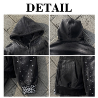 Sudadera con capucha y cremallera para hombre, personalizada, con pedrería, efecto descolorido por el sol, bordado, lavado ácido, 420 460 500 Gsm