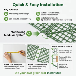 Jardín <span class=keywords><strong>Vertical</strong></span>, Panel de Plantas Artificiales, Material PE Ecológico, Resistente a los Rayos UV, Duradero, Ligero, Resistente al Agua, 50x50cm - Product Image 6
