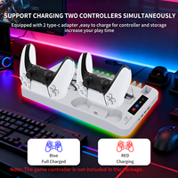 Support de charge et de refroidissement P5 avec lumière RGB et crochet pour casque, support de charge pour 2 manettes sans fil pour console PS5 (éditions disque et numérique)
