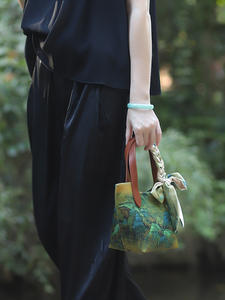 Bolso de mano pequeño de estilo chino para mujer, Kit de Material DIY, asa de cuero con decoración de cadenas, bolso con cierre de cremallera - Product Image 4