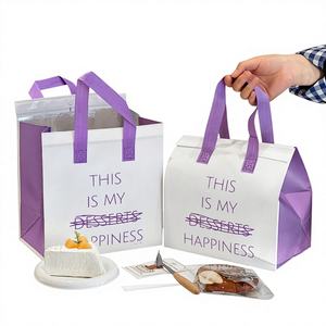 กระเป๋าเก็บความเย็นแบบมีหูหิ้ว ทำจากอลูมิเนียมฟอยล์และผ้าไม่ทอ สำหรับใส่ขนมเค้ก ช็อกโกแลต  รับผลิตตามสั่ง ขายส่ง ใช้ซ้ำได้ ปลอดภัยสำหรับอาหาร - Product Image 1