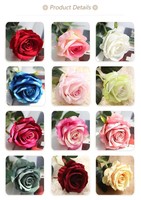Fleurs artificielles en velours de soie synthétique en gros, roses rouges de haute qualité, toucher réel, faites à la main, pour mariage, fête des mères, Noël