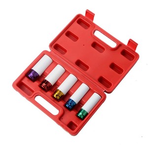 Colored Tire Protector <b>Socket</b> Set 5 Piece 1/2 Inch Extended Metric Auto Repair Tools - Product Image 3