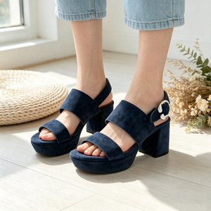 Nuovi <span class=keywords><strong>Sandali</strong></span> da Donna <span class=keywords><strong>Blu</strong></span> <span class=keywords><strong>Scuro</strong></span> con Tacco Grosso, Antiscivolo e Punta Aperta, Doppia Cinghia con Fibbia, Scarpe da Donna Eleganti per Tutti i Giorni - Product Image 6