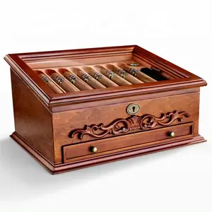 स्टॉक में गर्म बिक्री लकड़ी के ह्यूमिडोर सिगार बॉक्स दराज के साथ