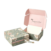 Boîte d'expédition à bande déchirable facile, imprimé floral et oiseaux personnalisé, doublure rose, carton pliable sans ruban adhésif pour emballage express de cadeaux de beauté