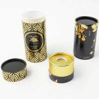 Emballage de luxe en tube pour huile, sel de bain, brillant à lèvres, parfum, thé, en carton ondulé noir avec logo personnalisé et pelliculage mat