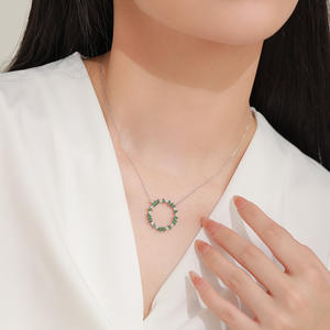 Collier pendentif couronne personnalisable en cuivre, inspiration naturelle, en argent sterling S925 avec zircon vert taille marquise pour femme - Product Image 2