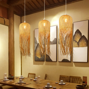 Lustre en bambou naturel fait à la main avec pendentif en bambou asiatique, éclairage en rotin rétro Vintage, maison d'île, <span class=keywords><strong>Bar</strong></span>, maison de thé - Product Image 6