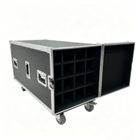 OEM Flight case pour 16 supports de microphone, pouvant être transporté debout ou à plat, avec 16 emplacements, 4 roues et 4 pieds en caoutchouc