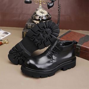 Nouvelles chaussures Derby à semelle épaisse, style rétro, lavées, élégantes, pour hommes, bottines rehaussantes, imperméables, pour la marche en extérieur en automne - Product Image 2