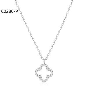 Collier pendentif Amy Amy en zircone cubique plaqué rhodium, forme de fleur, style classique, bijoux pour femmes, à porter au quotidien, cadeau - Product Image 1