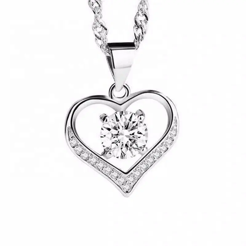 925 collana in argento femminile del cuore di zircon del pendente della clavicola catena