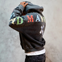 Hoodie unisexe personnalisé style streetwear, effet vieilli, délavé à l'acide, patchwork, logo brodé, couleur au choix, 100% coton