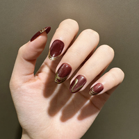 Faux ongles de luxe français en acrylique à paillettes d'amande, réutilisables, avec colle, pour salon et usage quotidien
