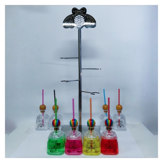 Patron Sustainable Margarita Flight Set Steel Plastic Bar Accessories Stand Includes Straw Drinking Bottle Parties MOQ 10pcs
