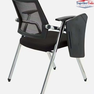 Chaise de bureau pliable en acier avec tablette d'écriture amovible, noire, ergonomique, pour réunions et formations - Product Image 4