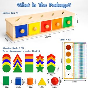 Juguetes educativos Montessori de aprendizaje preescolar, caja de clasificación de formas <span class=keywords><strong>y</strong></span> colores de madera, juguetes para niños pequeños - Product Image 3