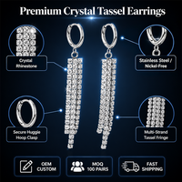 Pendientes de Aro Colgantes de Acero Inoxidable con Borlas de Diamantes de Imitación para Fiesta, Boda, Novia, Baile de Graduación, Venta al por Mayor, OEM, Personalizados