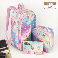 Nouvel ensemble de sacs à dos trois pièces pour filles, motif dessin animé, antivol, avec fermeture éclair, couleur et logo personnalisables pour étudiants