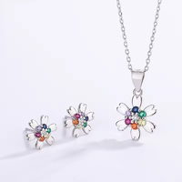 Perhiasan Mewah Perak Sterling 925 Set Kalung dan Anting Bunga Sakura Zirkon Warna-warni