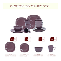 Service de table professionnel de luxe classique en grès violet de 16 pièces, économique et compatible lave-vaisselle, idéal pour les repas quotidiens
